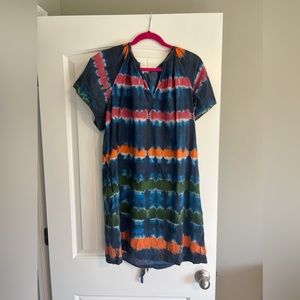 Cutie tie dye Anthropologie dress. So comfortable and so cute.